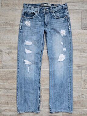 BKE Buckle Jake Straight Jeans Mens Distressed Front Embroidered Pocket 31R
